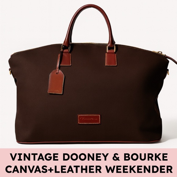 Dooney & Bourke Vintage Canvas Weekender Duffle Bag Brown Leather Trim USA-Made - Picture 1 of 16
